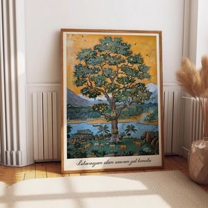 Golden Tree Of Life Wall Art - Indian Pichwai Art Poster Wall Decor